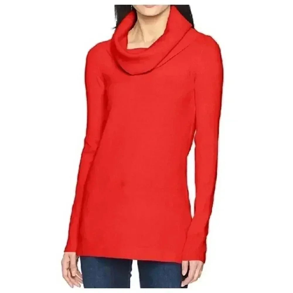 French Connection Women's Red Acrylic/Nylon/Spandex Knit Cowl Neck Sweater